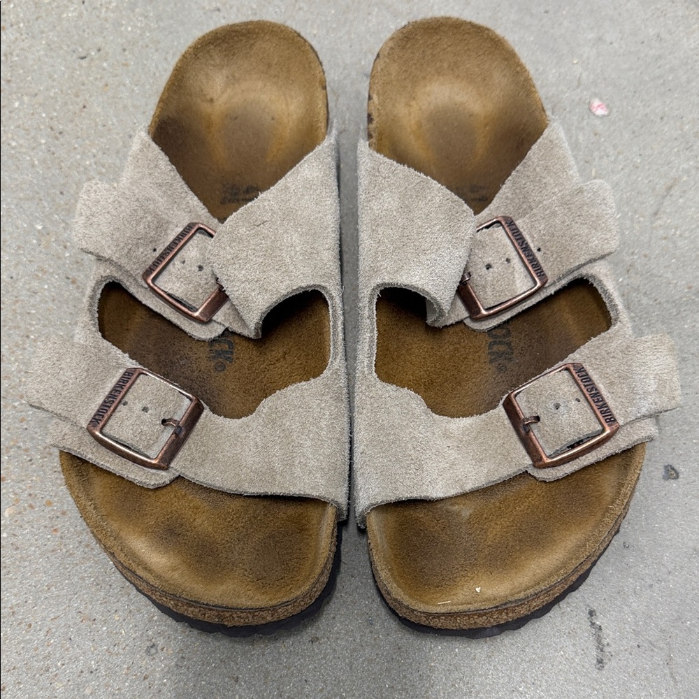 Birkenstock Suede Sandals in Taupe and Brown